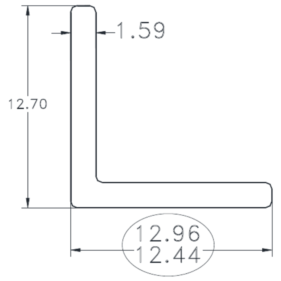 1/2" x 1/2" 1/16" Angle - cross-section drawing