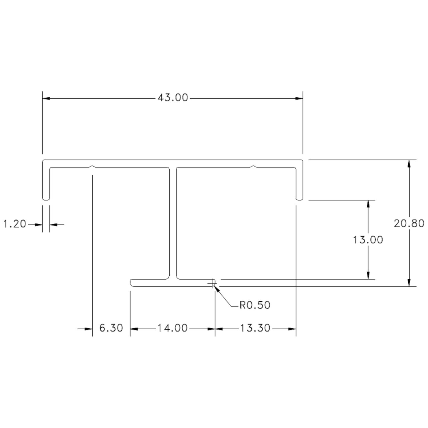 PLT6 01 Vertical Rail - cross-section drawing
