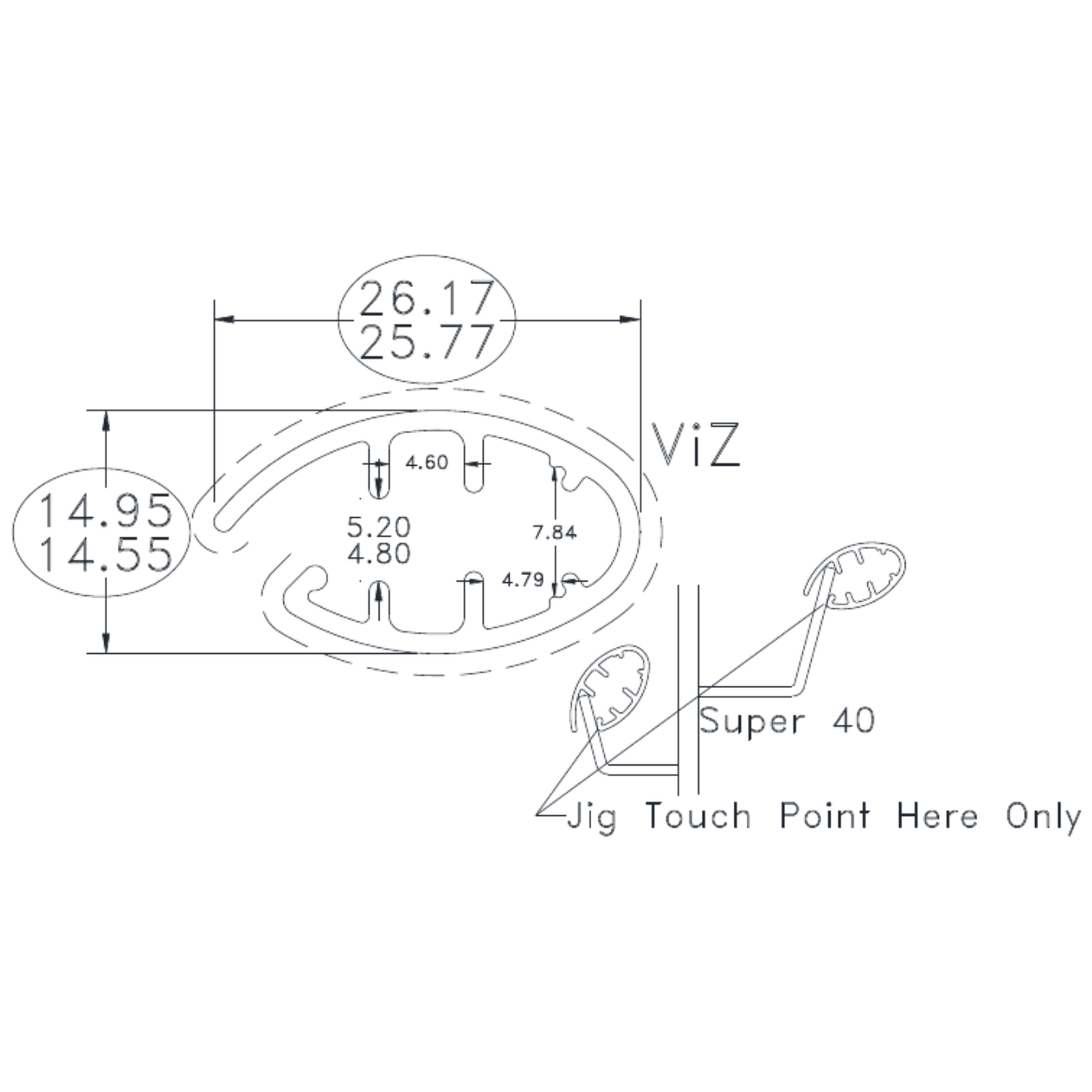 Std Oval Bottom Rail V2 - cross-section drawing