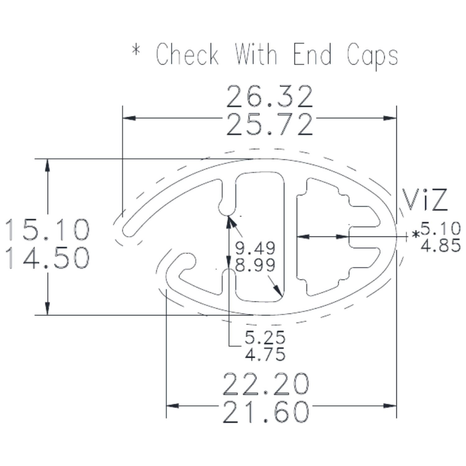 Oval Bottom Rail - cross-section drawing