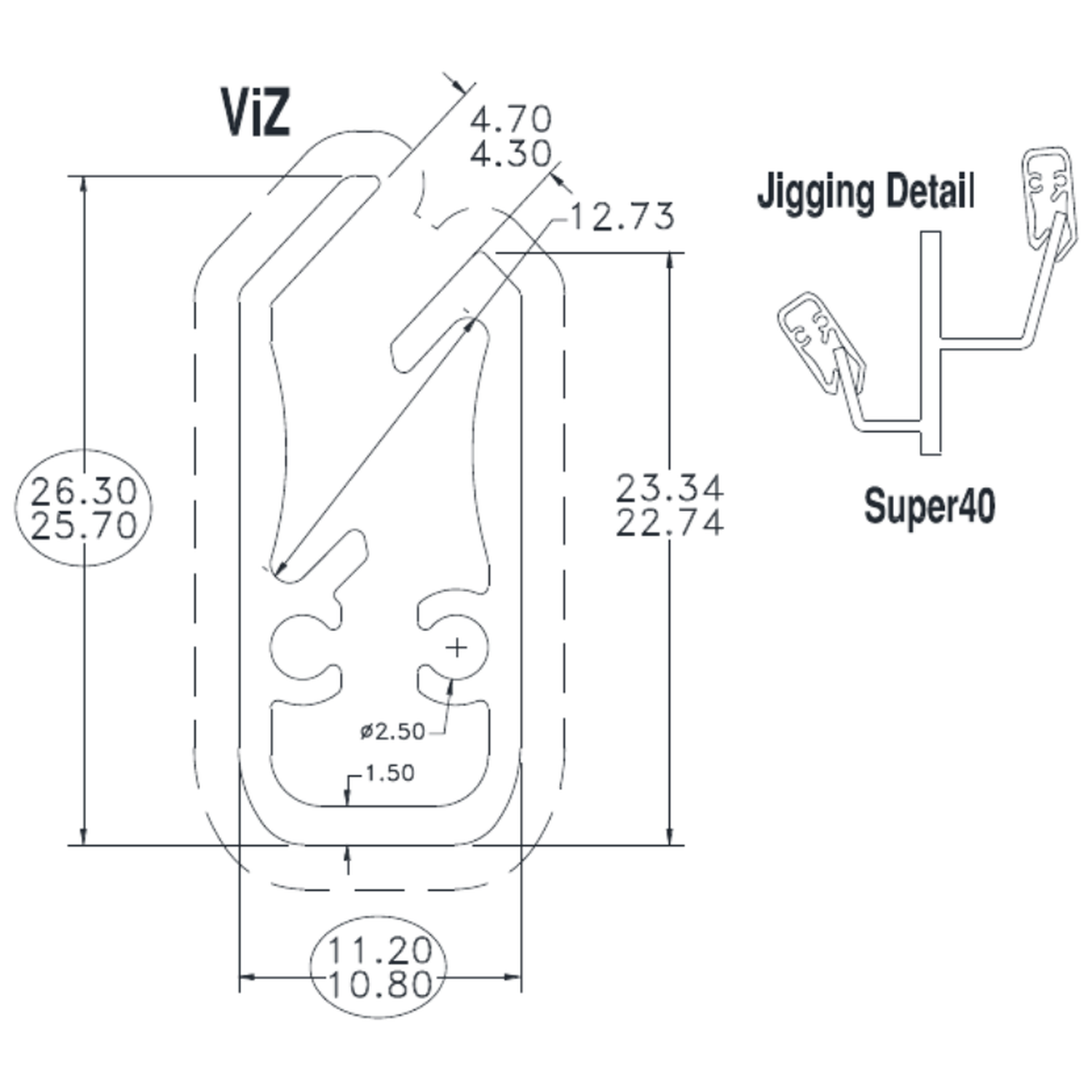26mm Flat Bottom Rail - cross-section drawing