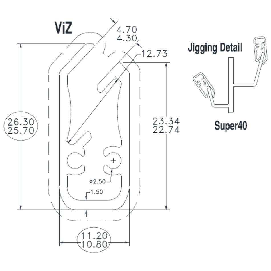 26mm Flat Bottom Rail - cross-section drawing
