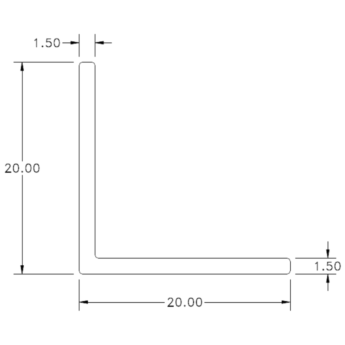 20 x 20 x 1.5mm angle - cross-section drawing