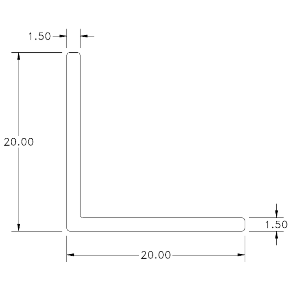 20 x 20 x 1.5mm angle - cross-section drawing
