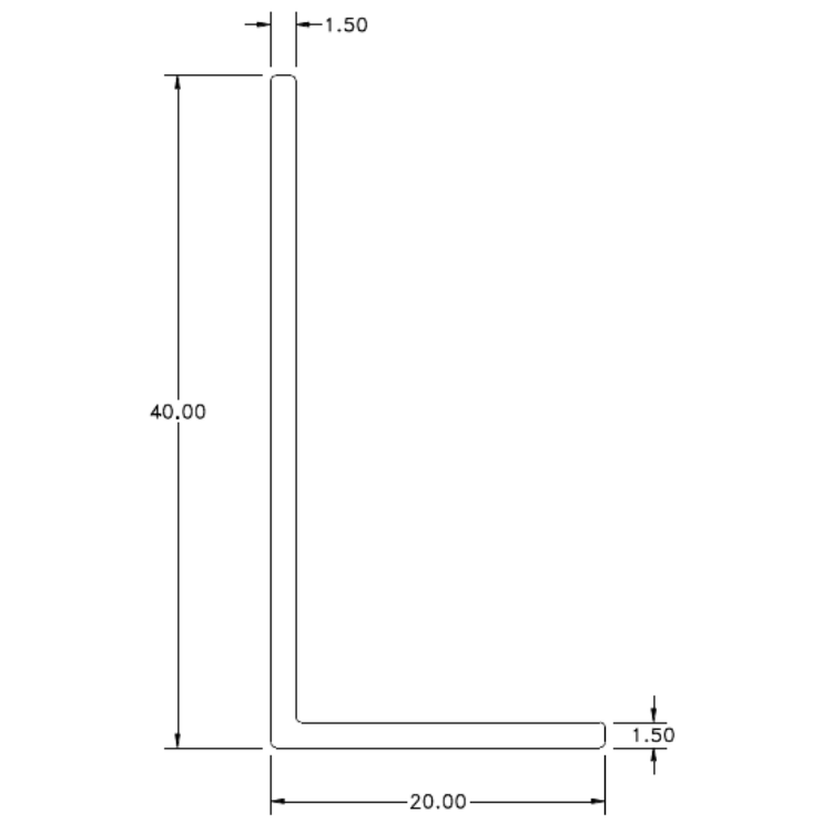 40 x 20 x 1.5mm angle - cross-section drawing