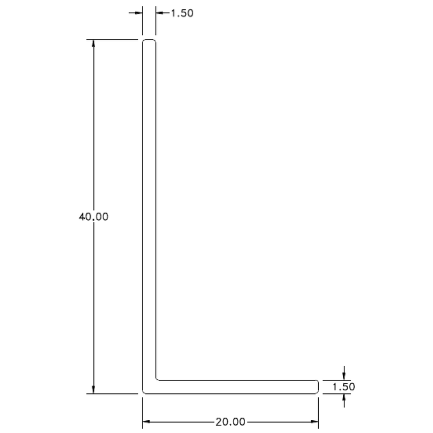 40 x 20 x 1.5mm angle - cross-section drawing