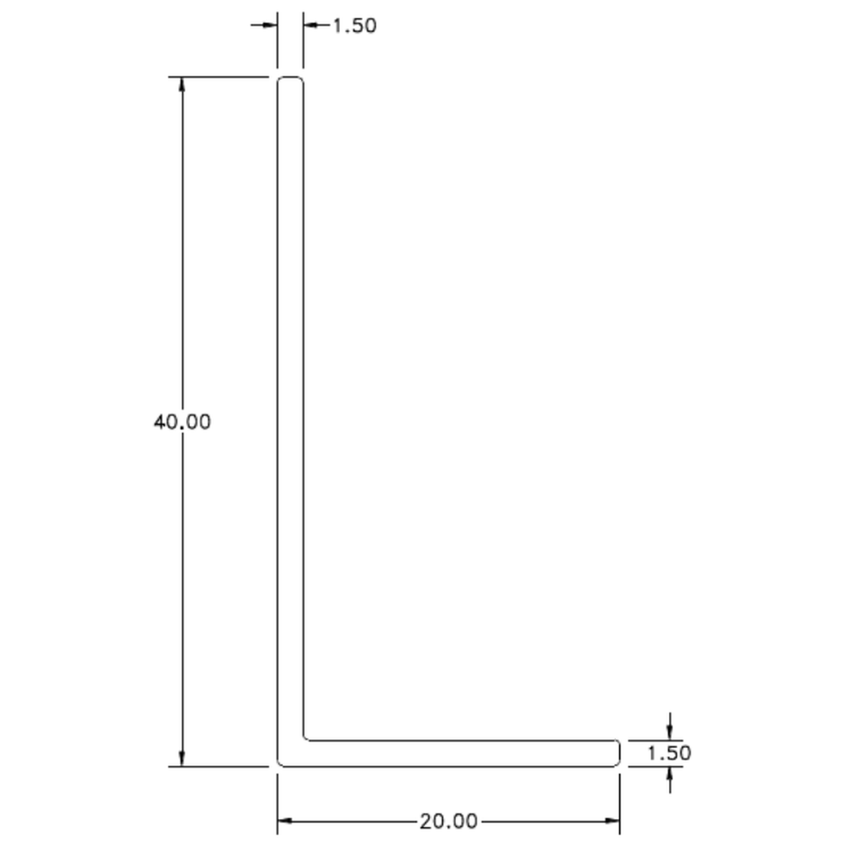40 x 20 x 1.5mm angle - cross-section drawing