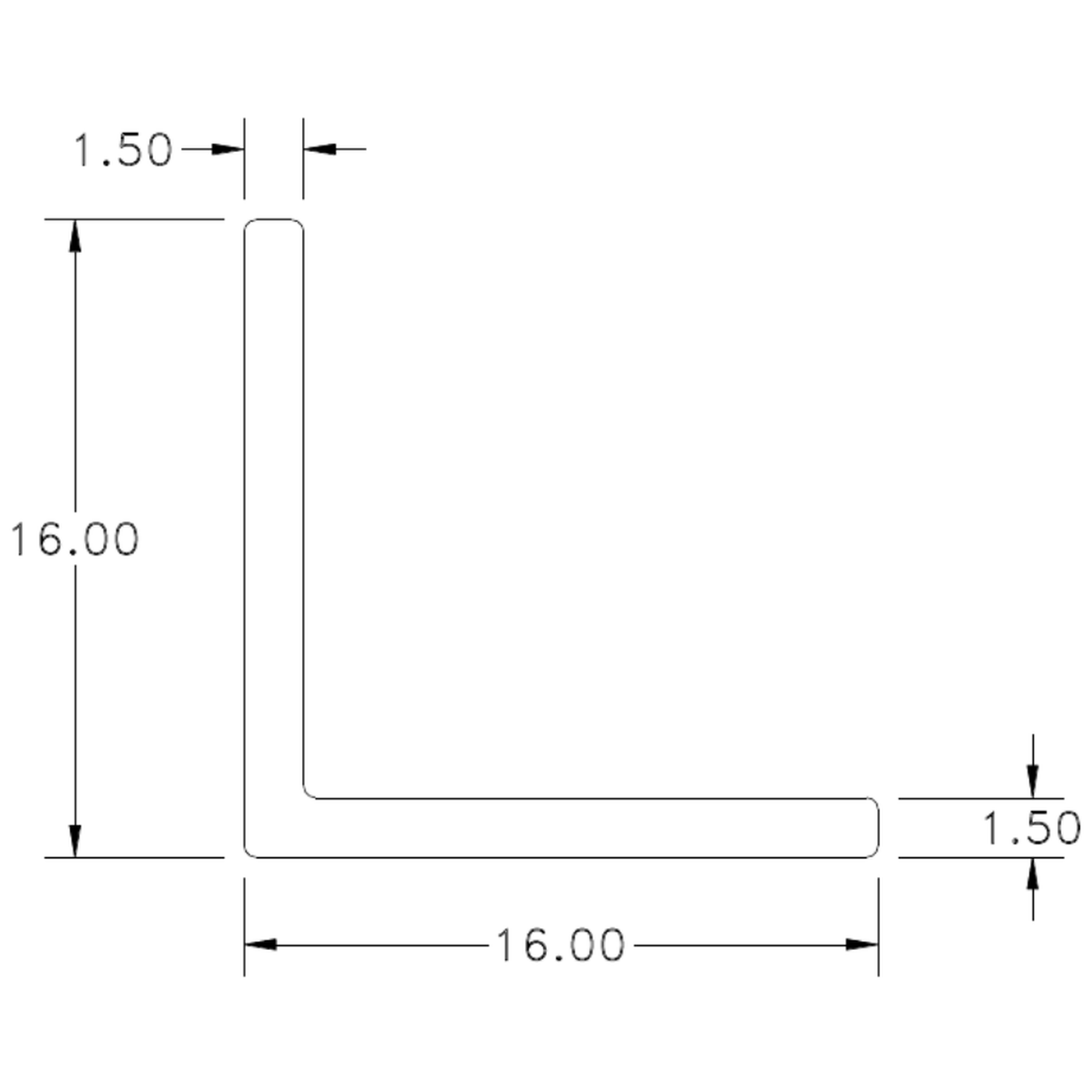 16 x 16 x 1.5mm angle - cross-section drawing