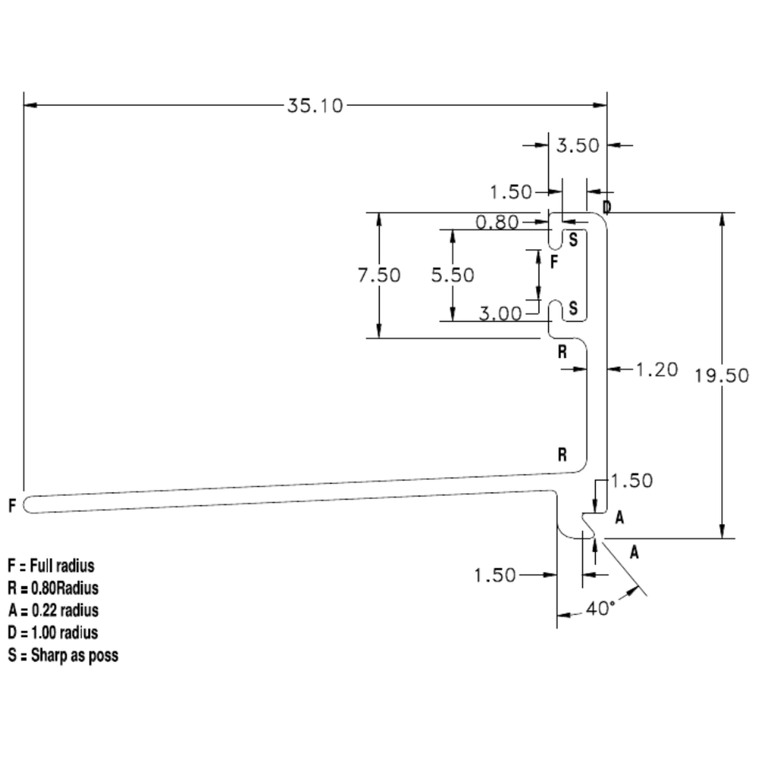 E 10780 Double Glazing Bead - cross-section drawing