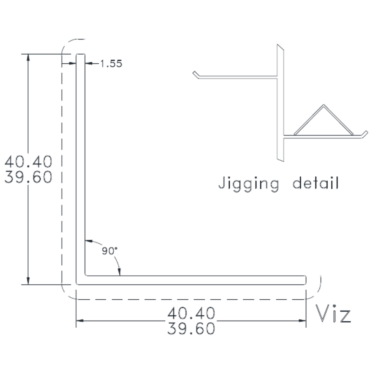 40 x 40 x 1.55mm angle - cross-section drawing