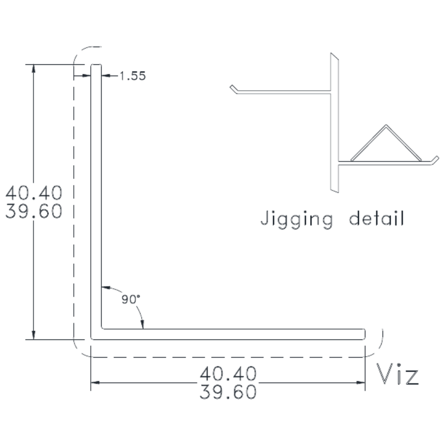 40 x 40 x 1.55mm angle - cross-section drawing
