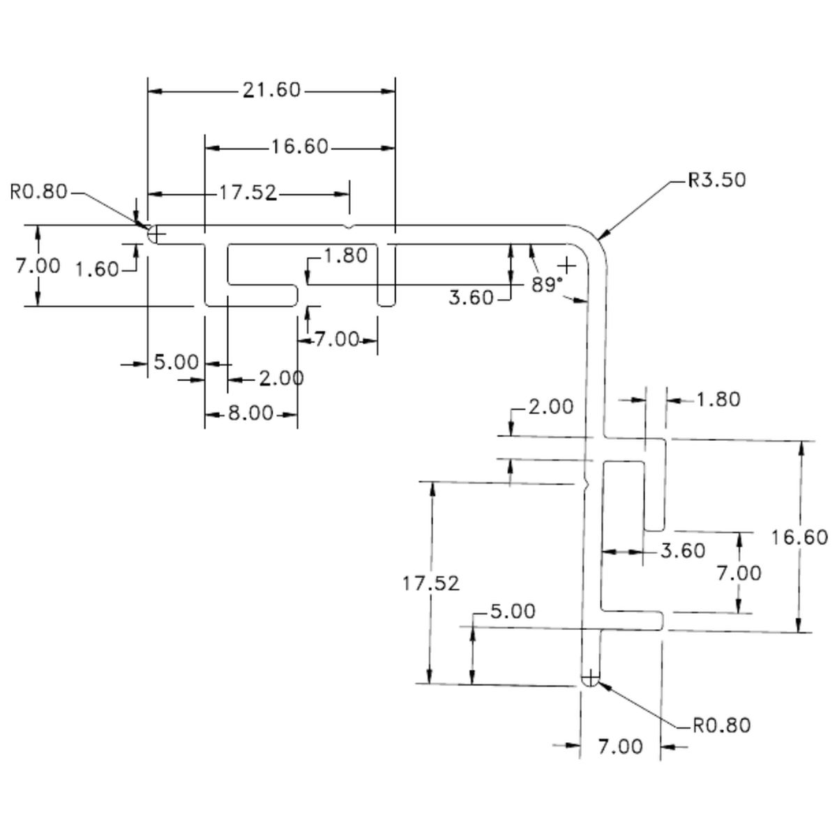 40mm Dual Angle - cross-section drawing