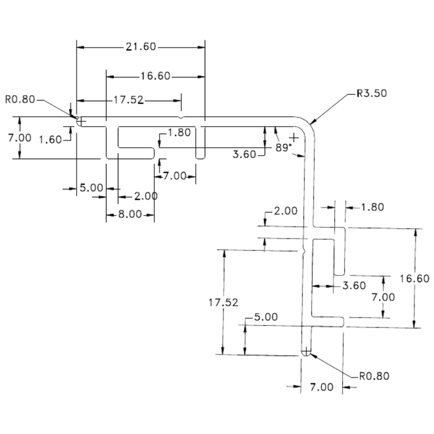 40mm Dual Angle - cross-section drawing