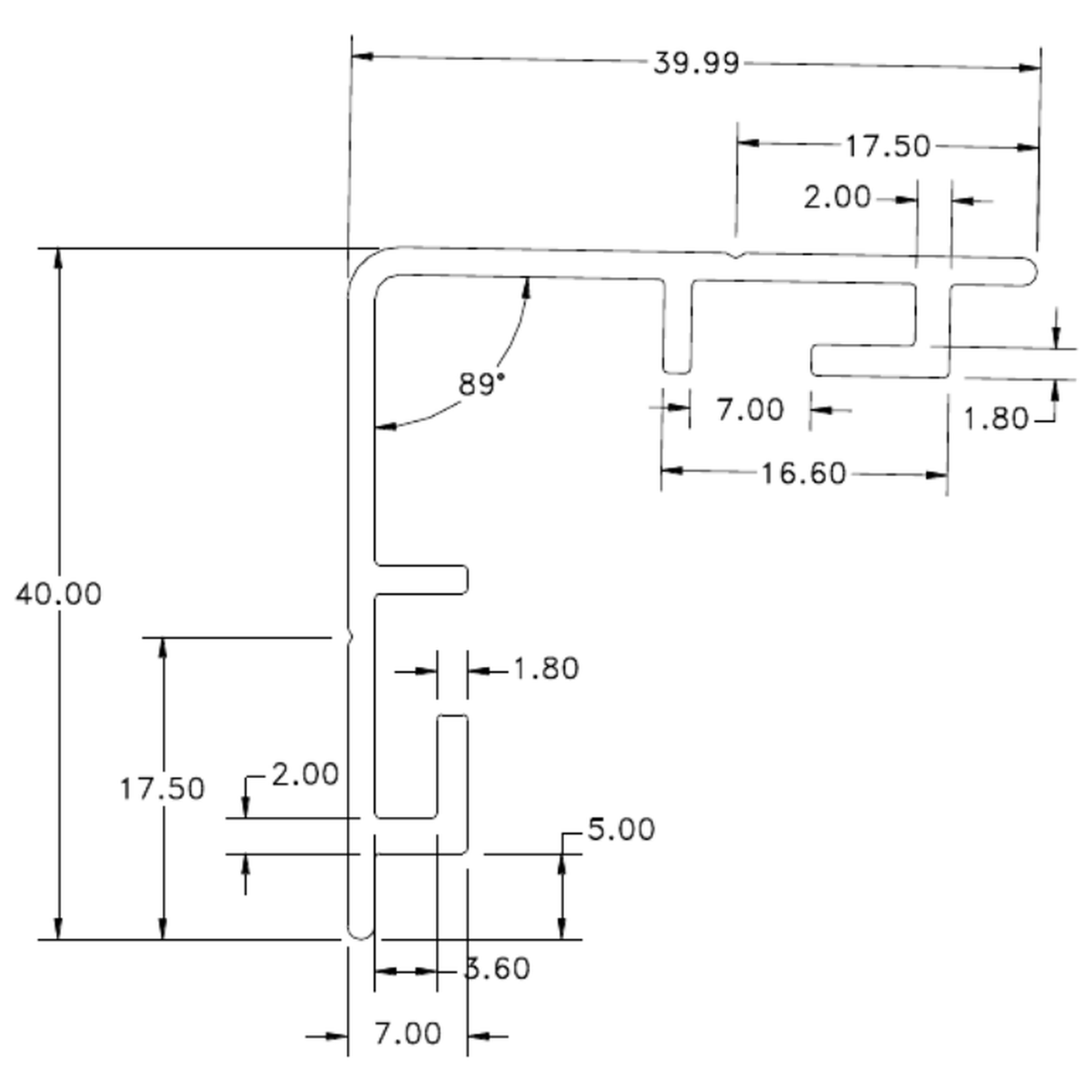 40mm External Corner - cross-section drawing