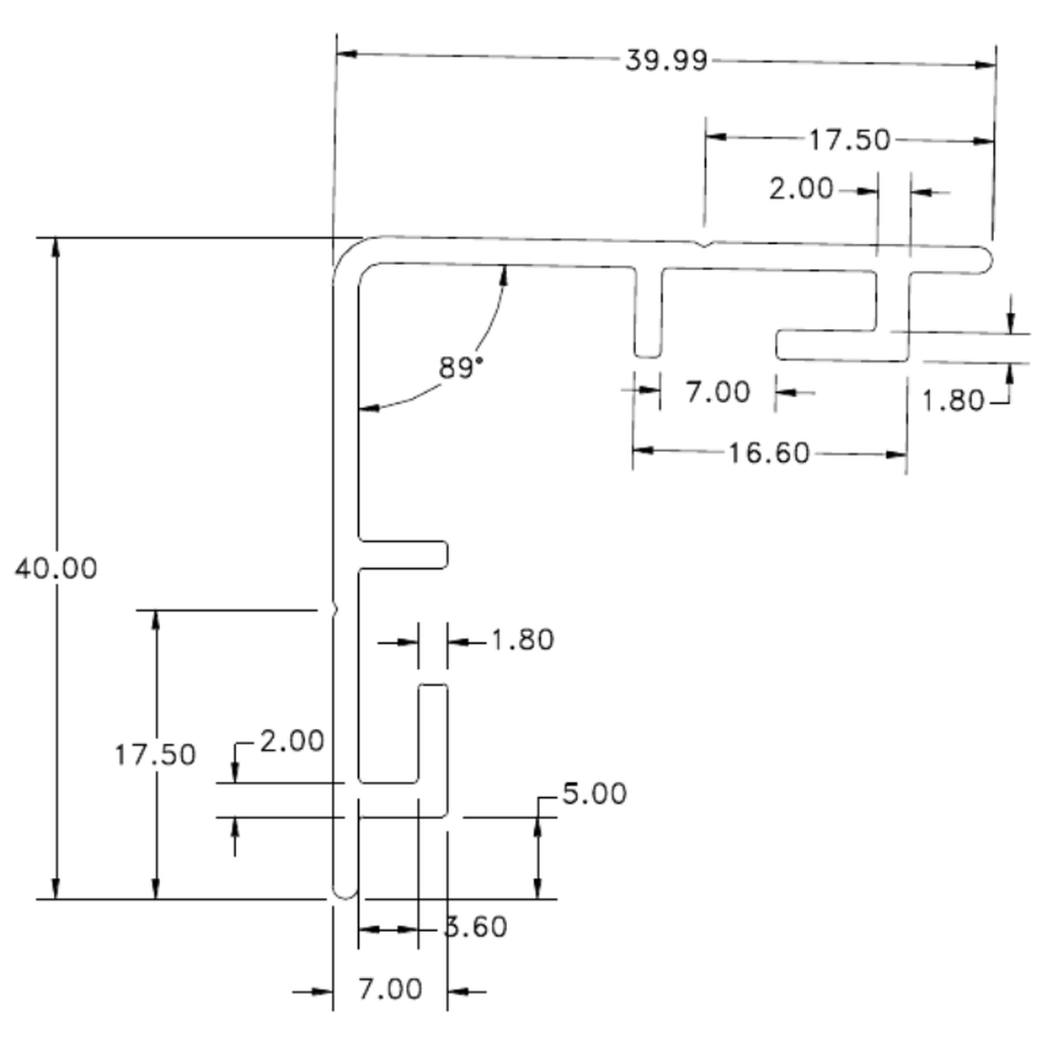 40mm External Corner - cross-section drawing