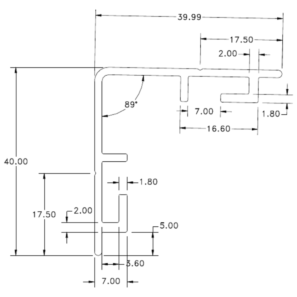 40mm External Corner - cross-section drawing