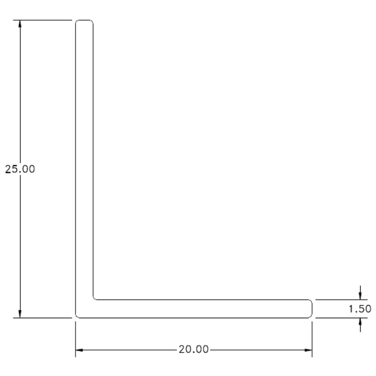 25 x 20 x 1.5mm angle - cross-section drawing