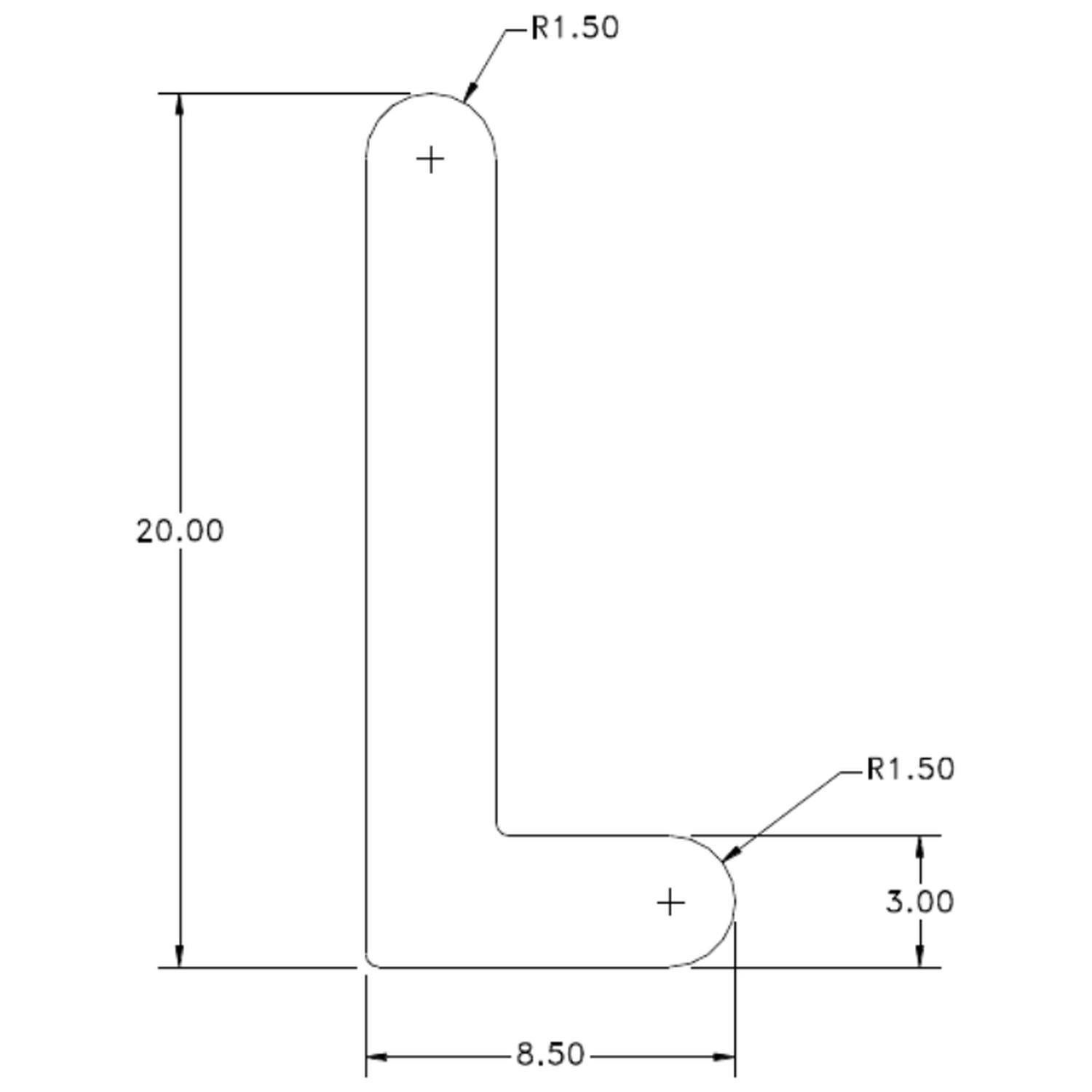 20 x 8.5 x 3.0mm angle - cross-section drawing