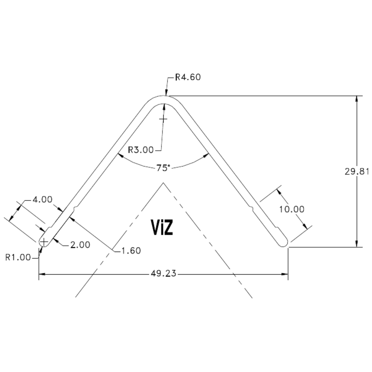75 degree Internal - cross-section drawing
