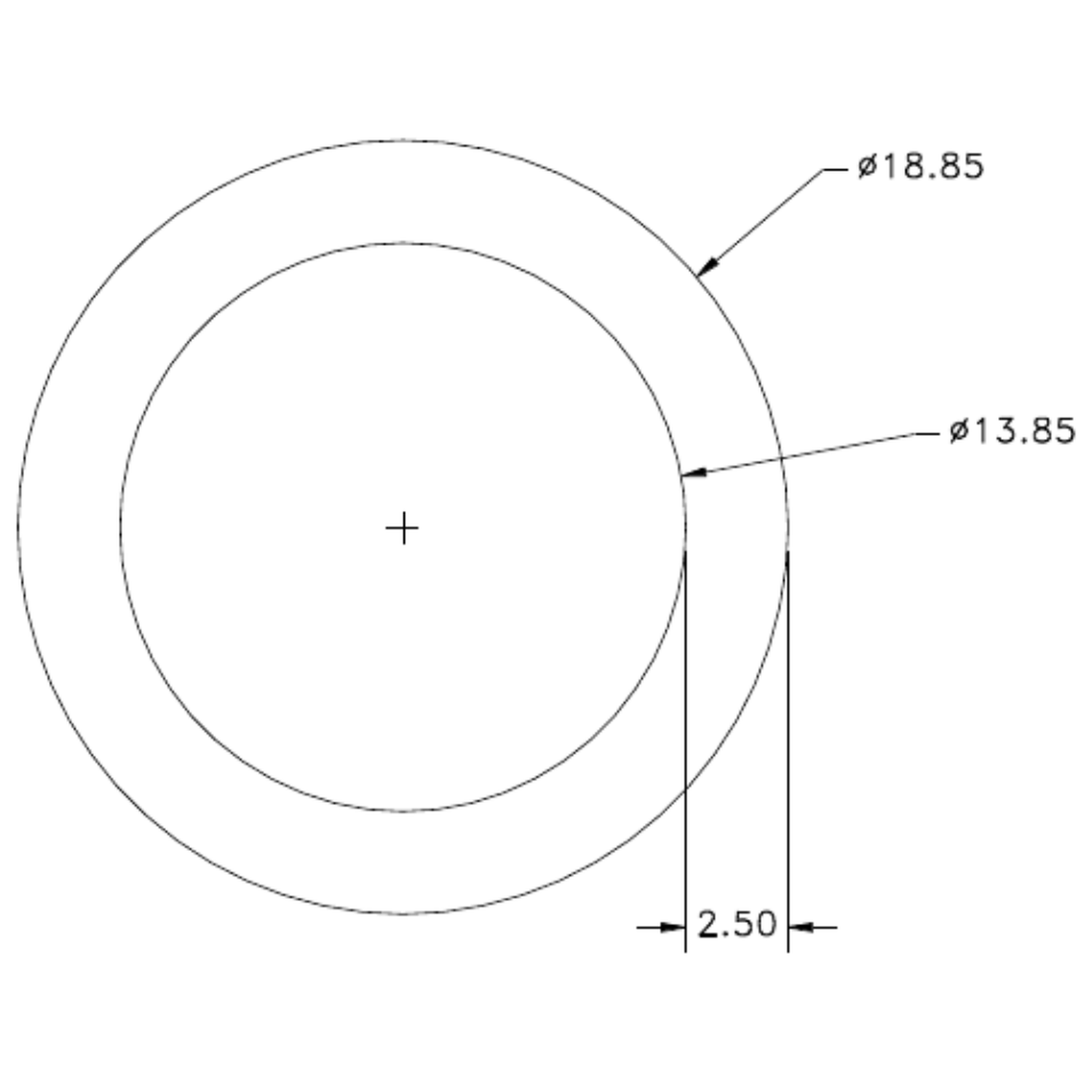 18.85 x 2.50mm Round Tube - cross-section drawing