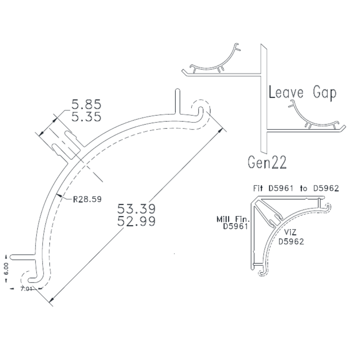 Cove Cap RB 370 - cross-section drawing