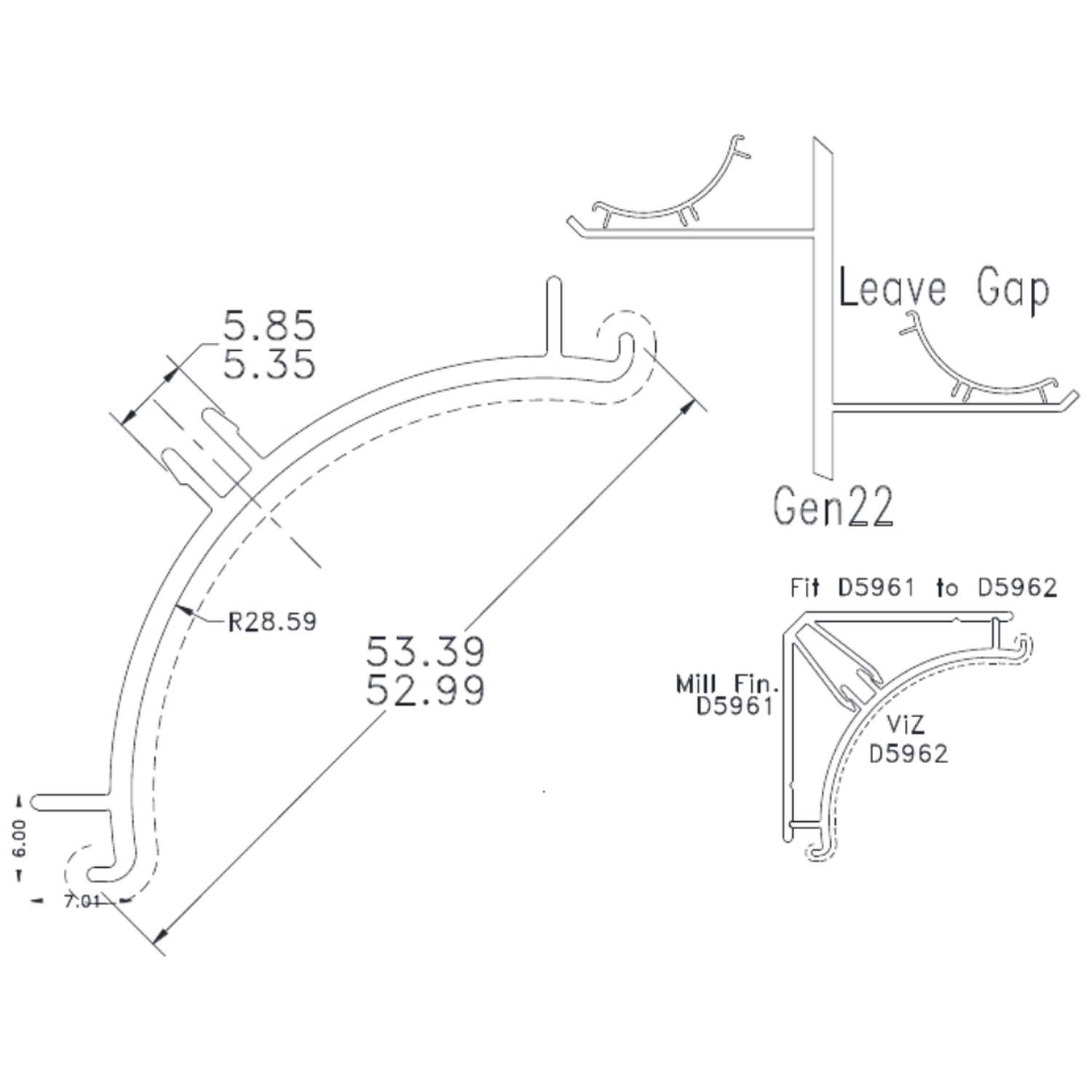 Cove Cap RB 370 - cross-section drawing