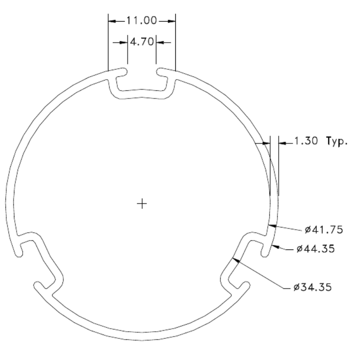 45mm Top Tube - cross-section drawing