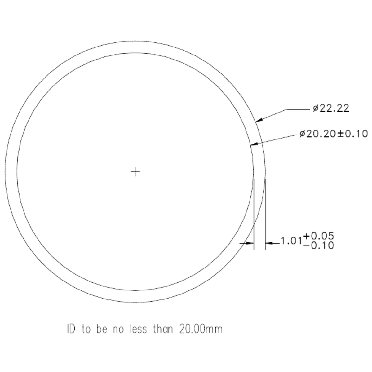 22.22 x 1.01mm Round Tube - cross-section drawing