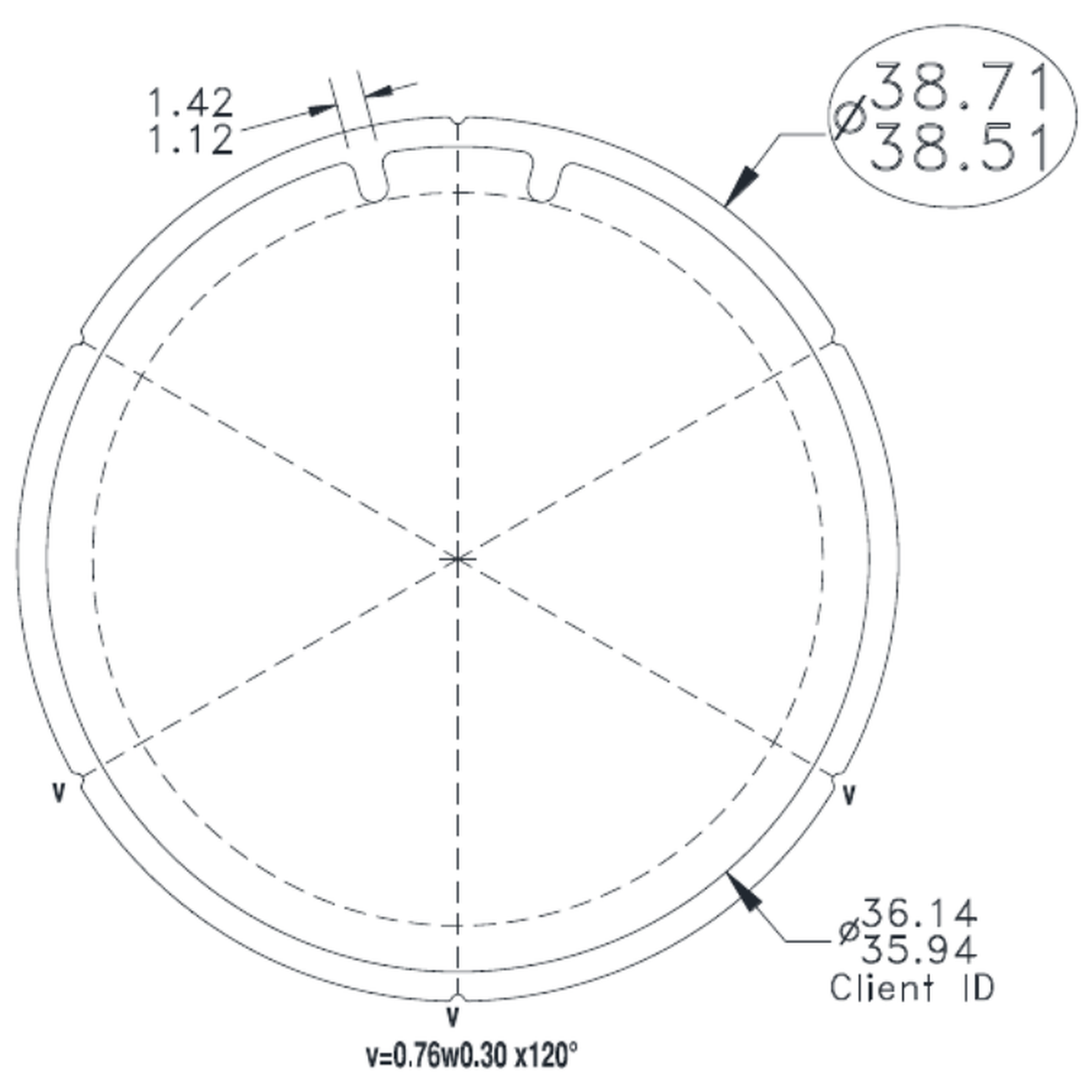 38mm Top Tube - cross-section drawing