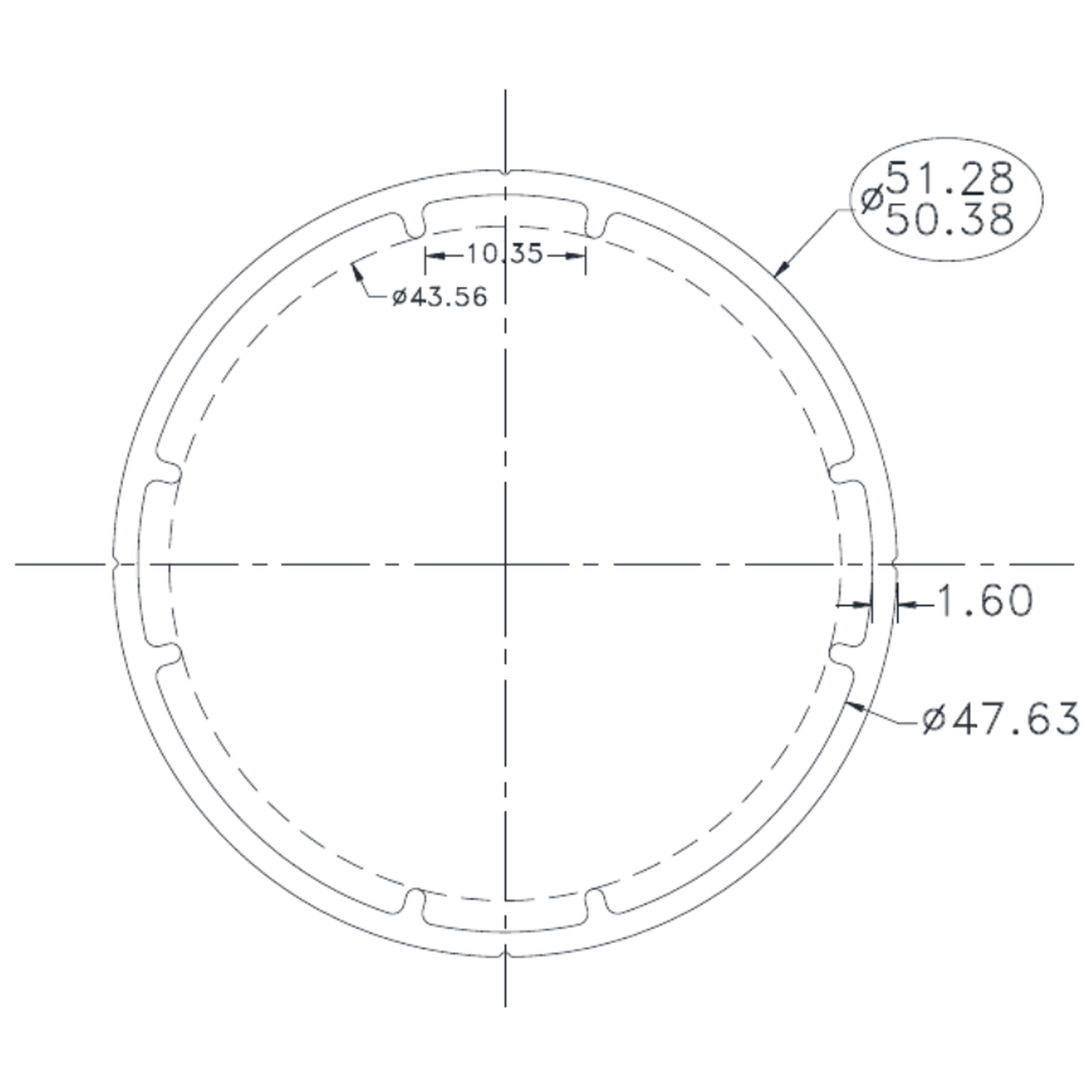 50mm Top Tube - cross-section drawing