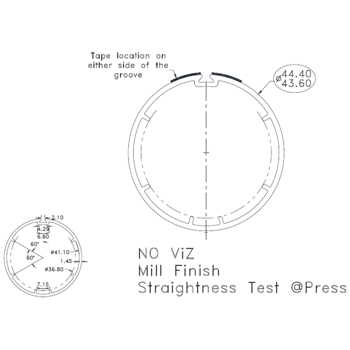 44.0mm Top Tube - cross-section drawing