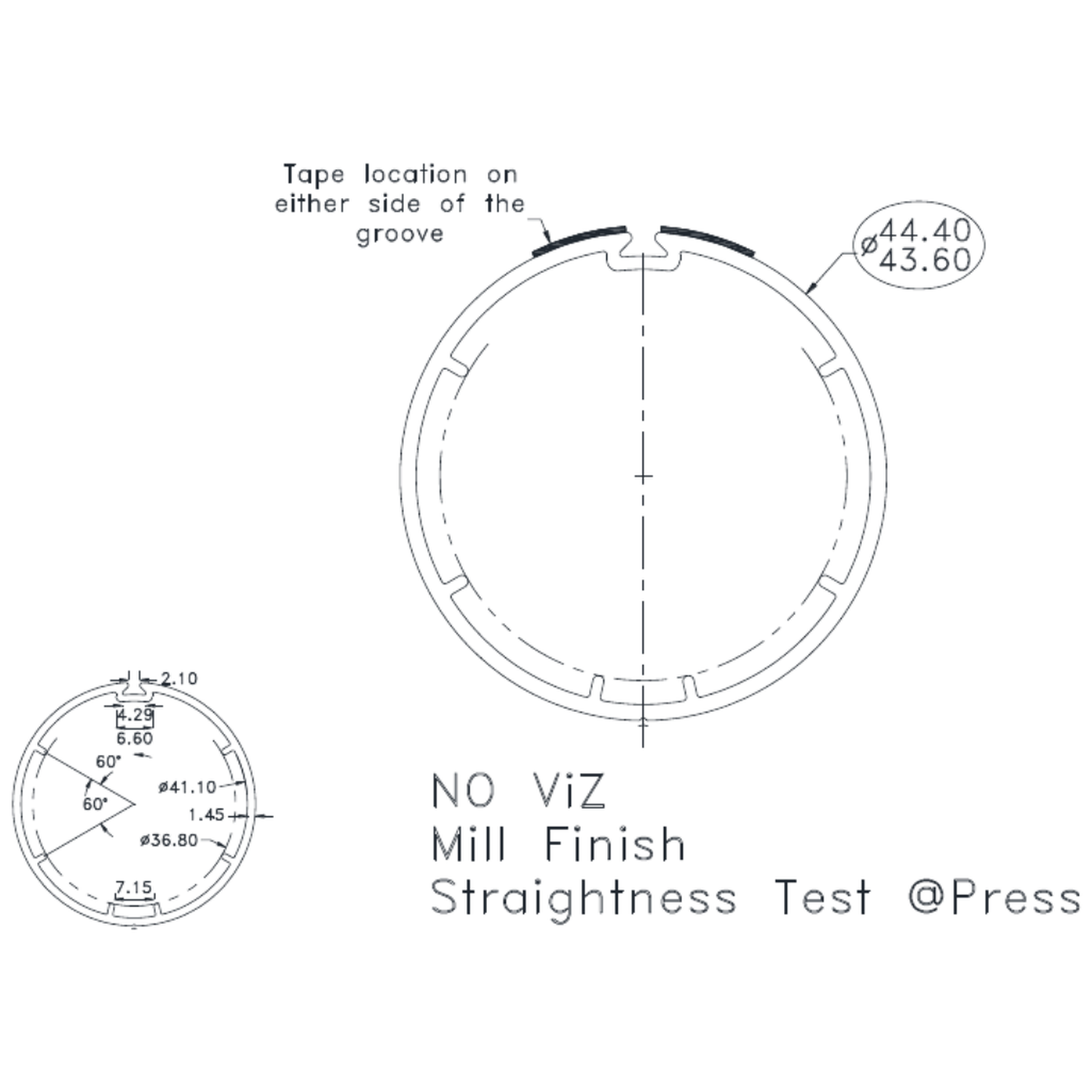 44.0mm Top Tube - cross-section drawing