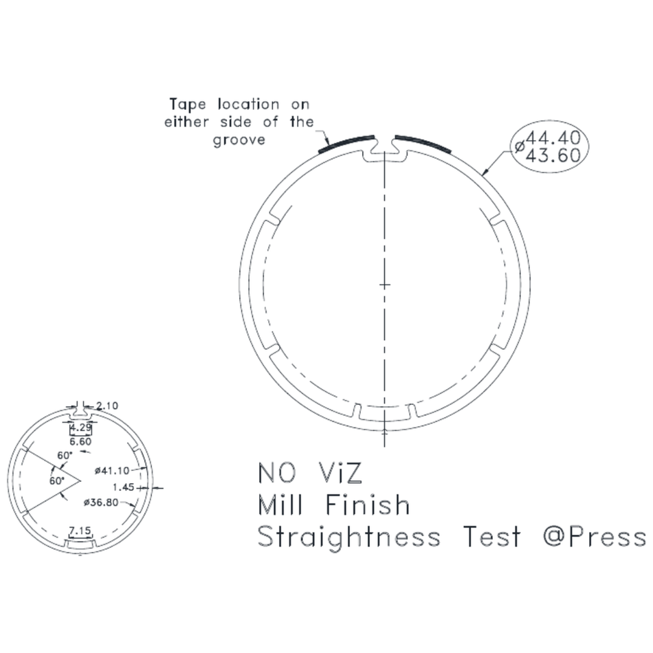 44.0mm Top Tube - cross-section drawing