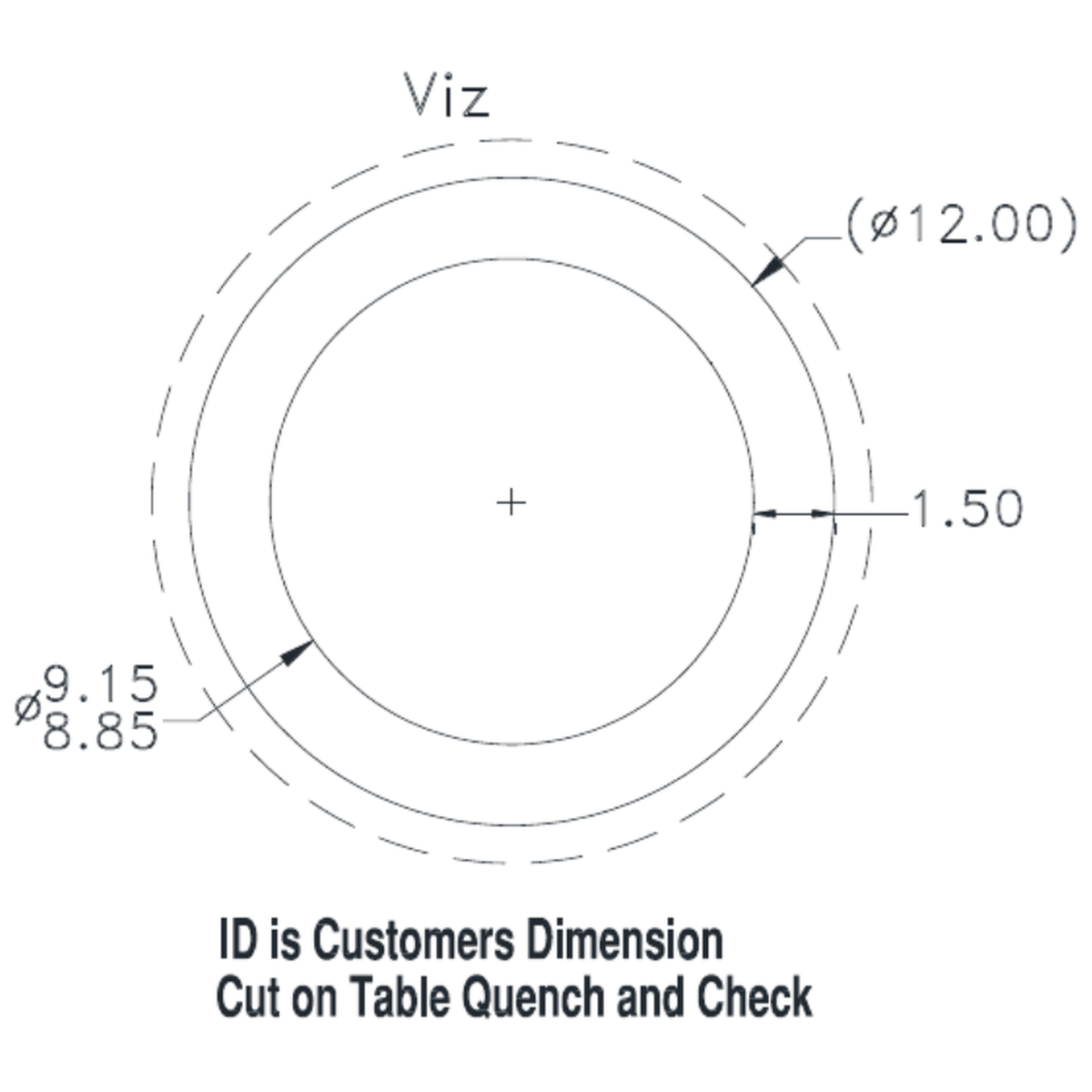 12.00 x 1.50mm WT Round Tube - cross-section drawing