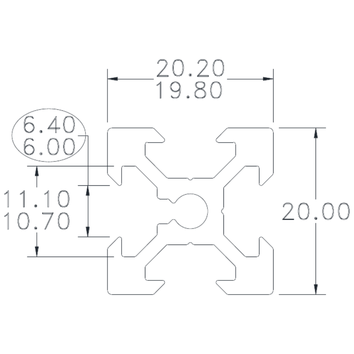 20 x 20 V Slot - cross-section drawing