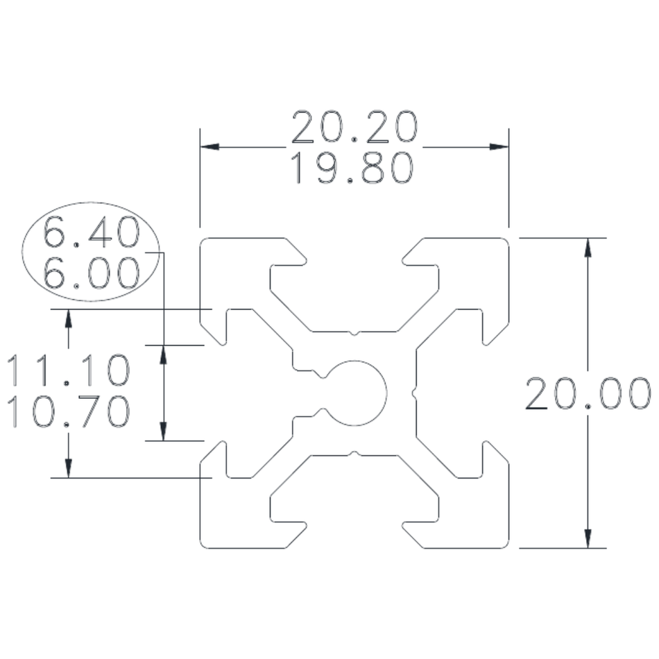 20 x 20 V Slot - cross-section drawing