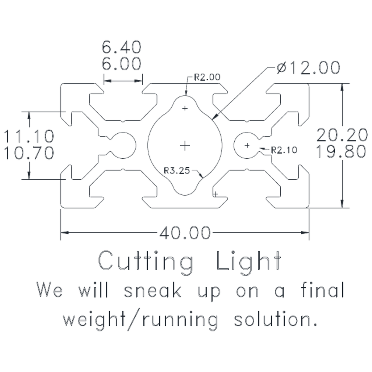 20 x 40 V Slot - cross-section drawing