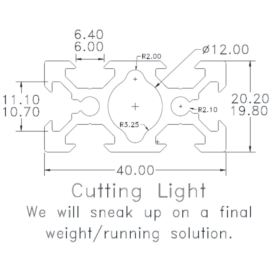 20 x 40 V Slot - cross-section drawing