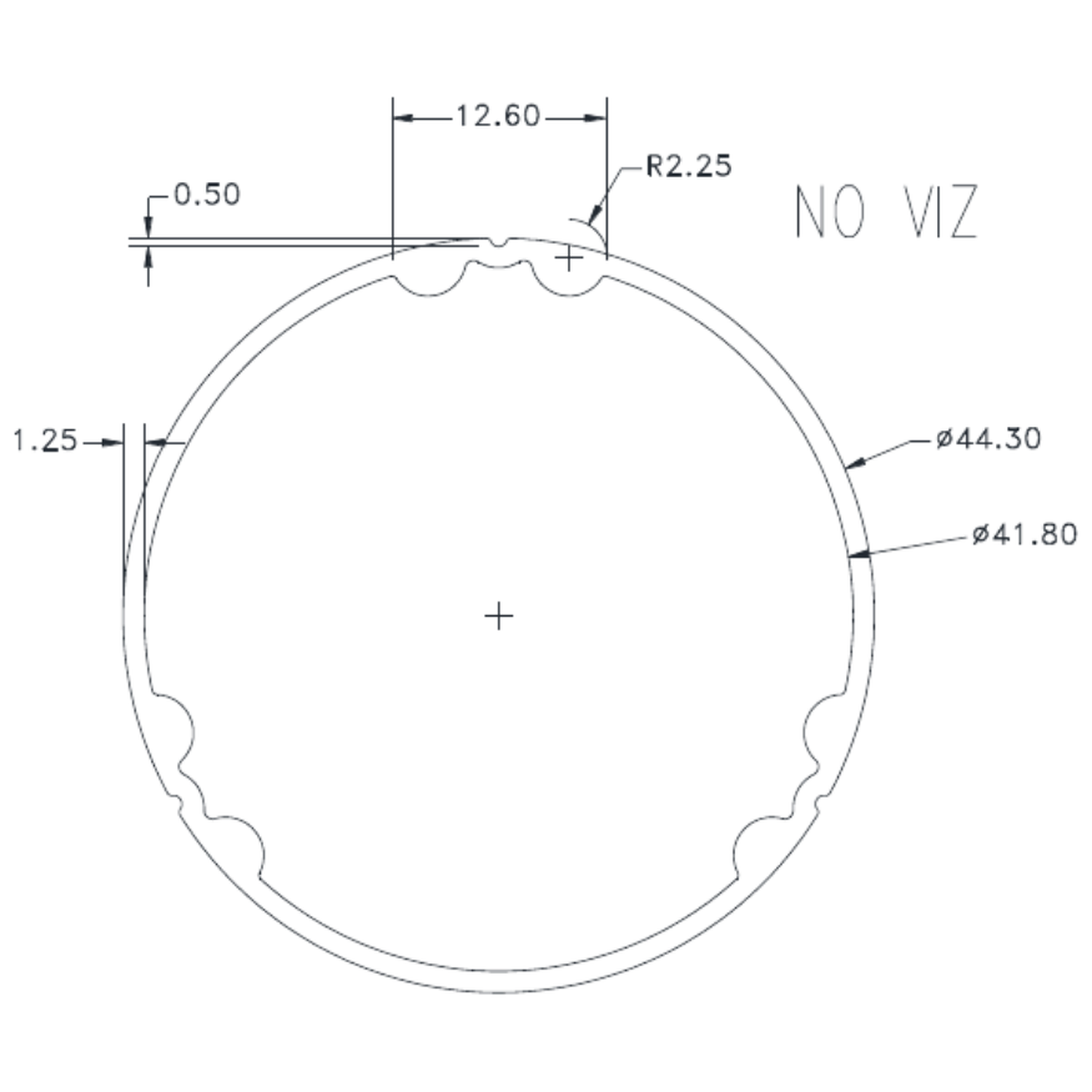 44.0mm Top Tube - cross-section drawing