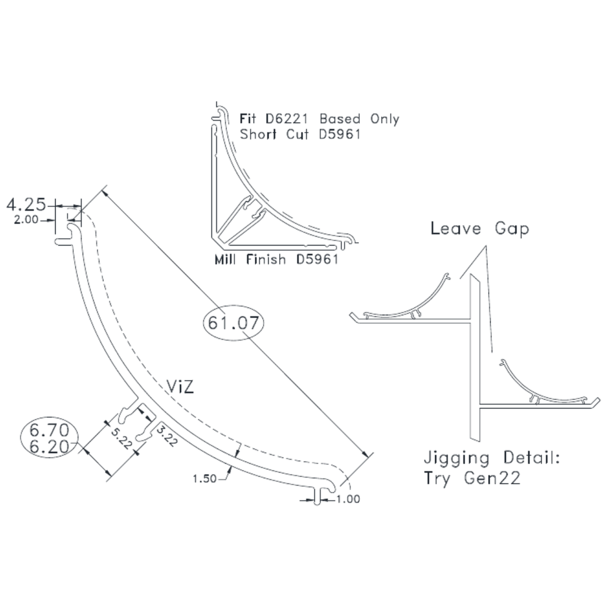 Cove Cap (Segmented 5961 Clip) - cross-section drawing