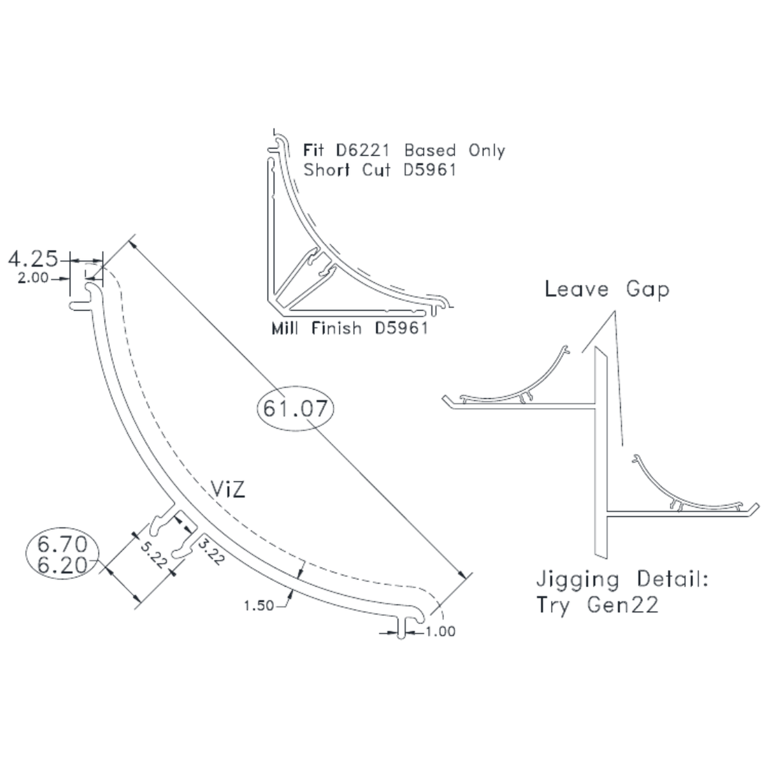 Cove Cap (Segmented 5961 Clip) - cross-section drawing