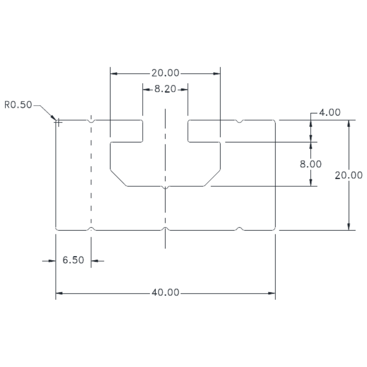 Heavy Duty 40 x 20 Machine Bed - cross-section drawing