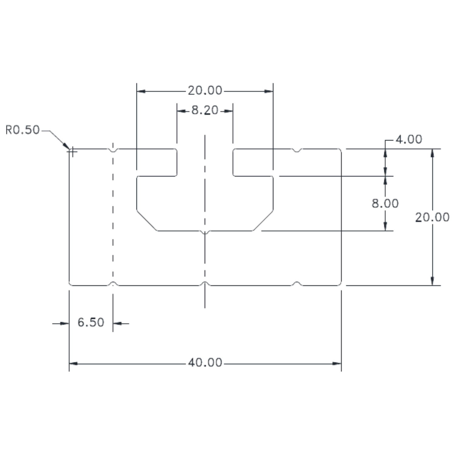 Heavy Duty 40 x 20 Machine Bed - cross-section drawing