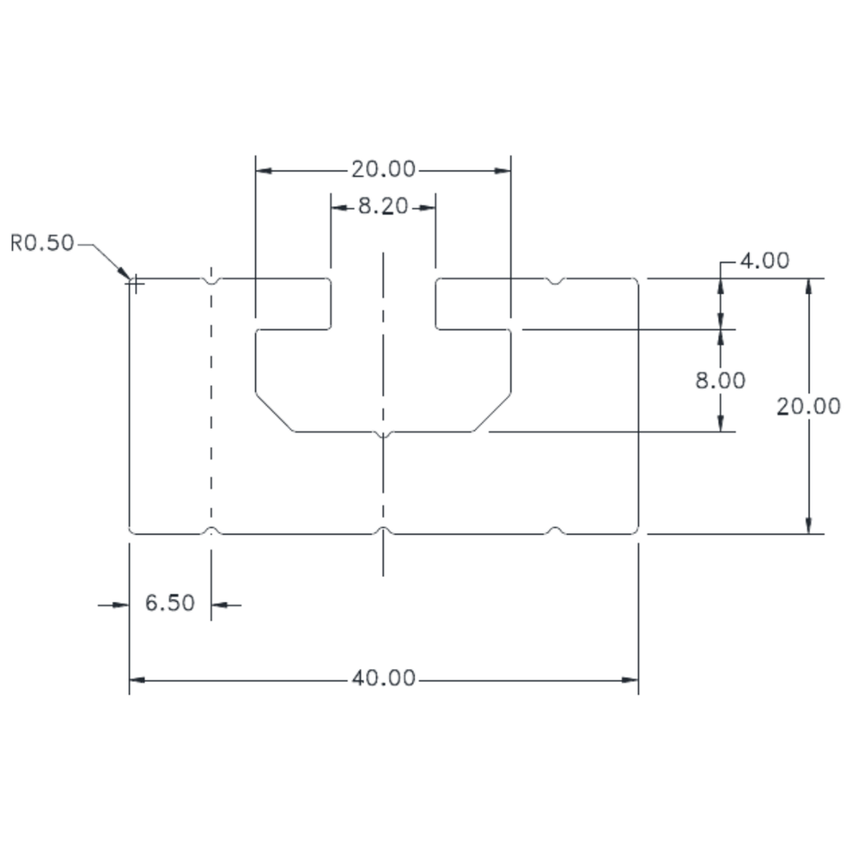 Heavy Duty 40 x 20 Machine Bed - cross-section drawing