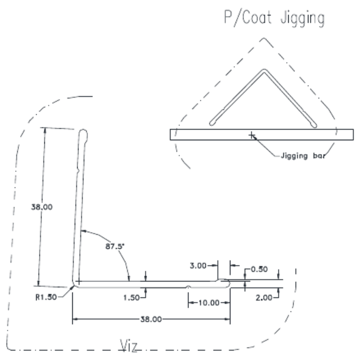 38mm Coolroom External angle - cross-section drawing