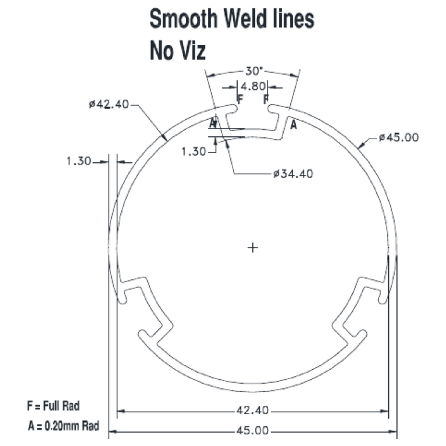45mm 3 keyway Top Tube - cross-section drawing