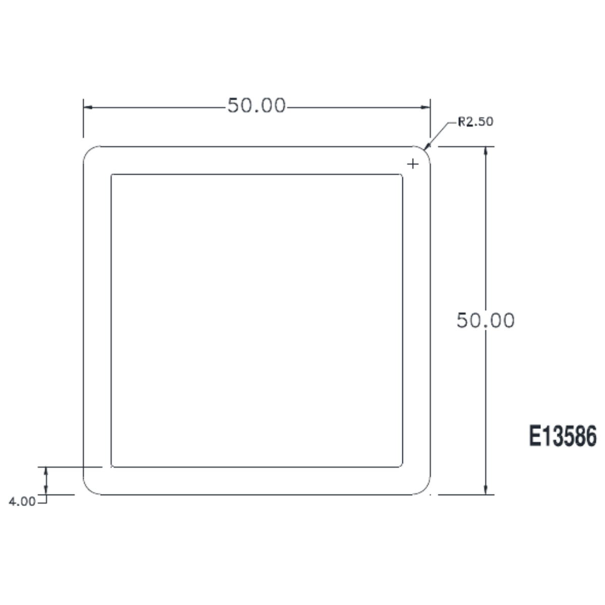50 x 4 Square Hollow - cross-section drawing