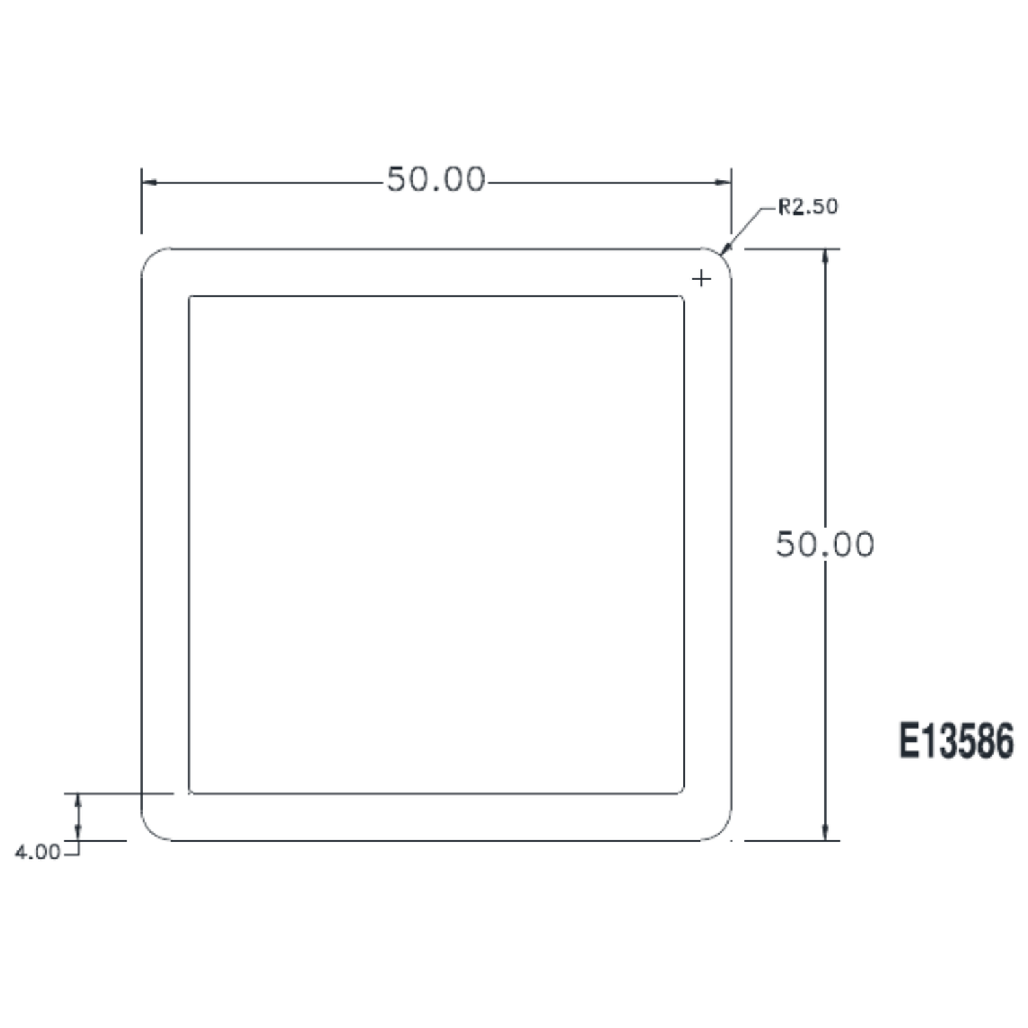 50 x 4 Square Hollow - cross-section drawing