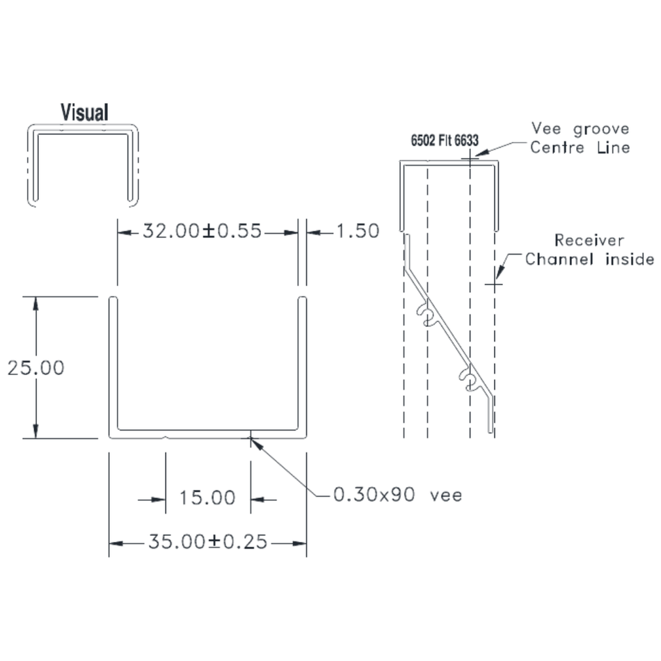 Louvre Receiver Channel - cross-section drawing