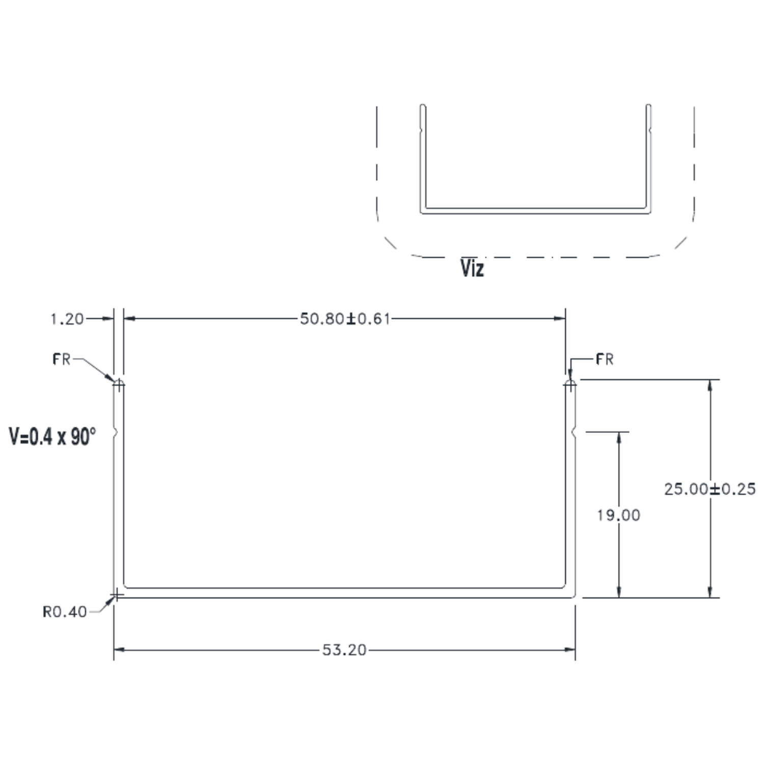 50mm Coolroom Channel - cross-section drawing